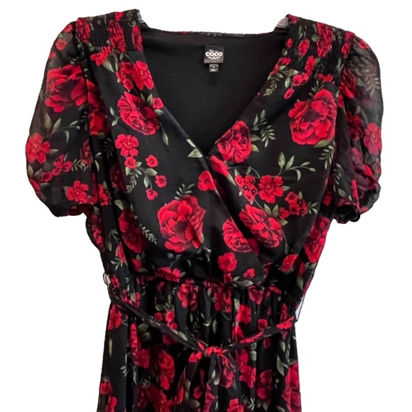 Disney Pixar Coco Rose Print Black/Red Maxi Dress W/Slit Size L - Picture 7 of 14